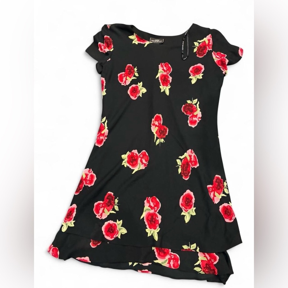 VTG Molly Malloy Floral Rose Shift Dress - Size 16 - 90s Dark Romantic